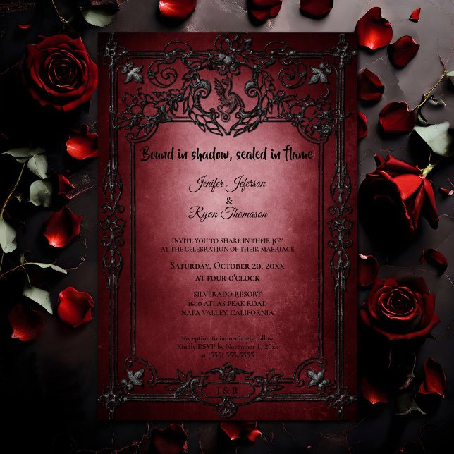Convite Dark Red Gothic Halloween wedding invitation (Criador carregado)