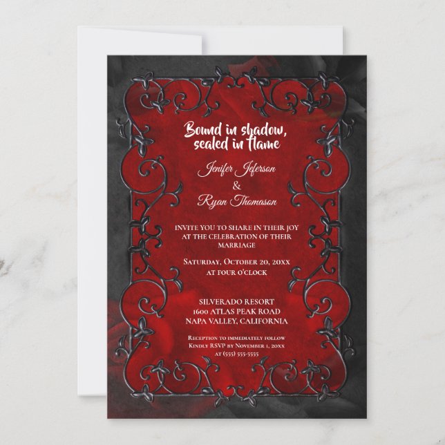 Convite Dark red Gothic Halloween wedding Invitation (Frente)
