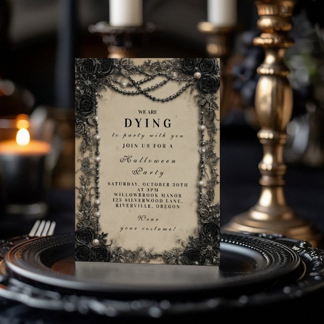 Convite Dark Romance Black Rosa Halloween Soirée (Criador carregado)