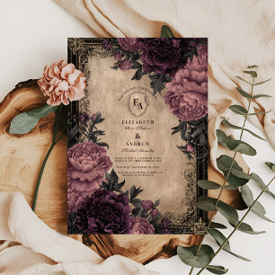Convite Dark Romance Plum Peony Wedding