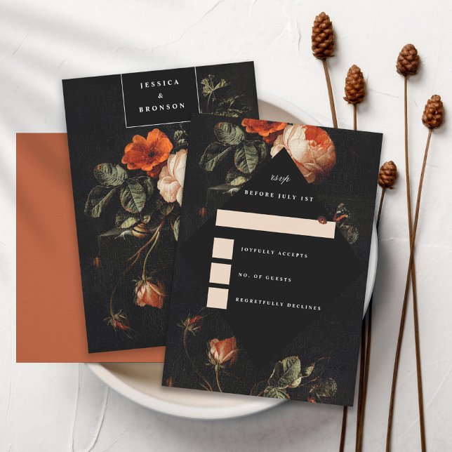 Convite Dark Romantic Floral Rosas Holandeses Master RSVP (Criador carregado)