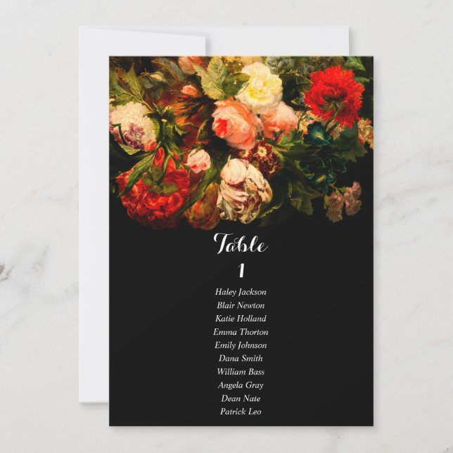 Convite Dark romantic floral wedding seating chart card (Frente)