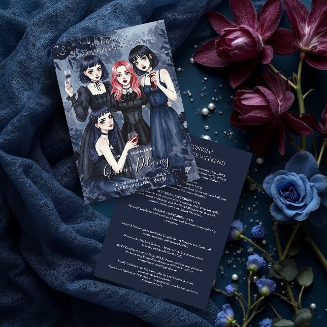Convite Dark Romantic Gothic Girl Bachelorette Party (Happiest Romantic Gothic Girls Together in a Funny Party Bachelorette Weekend Invitation Cards. )