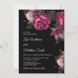 Convite Dark Romantic Hand Drawn Roses Wedding