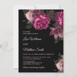 Convite Dark Romantic Hand Drawn Roses Wedding