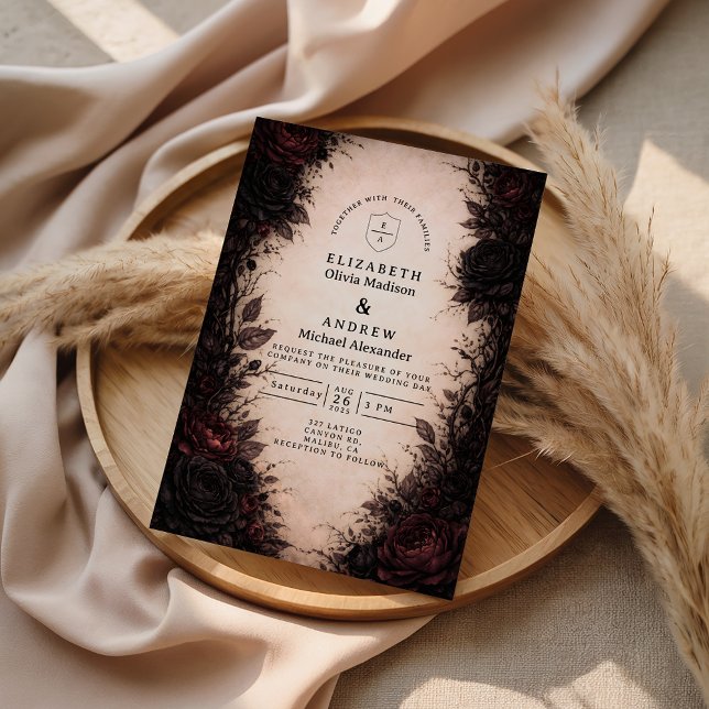 Convite Dark Rose Gothic Wedding (Criador carregado)