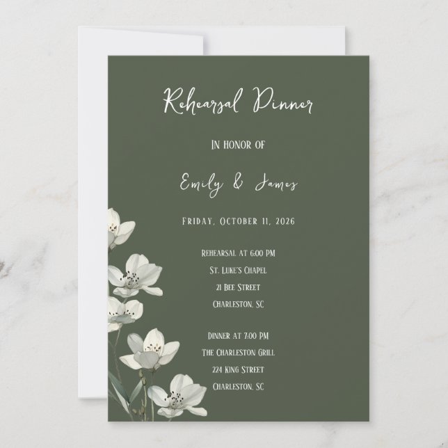 Convite Dark Sage Green Botanical Wedding (Frente)