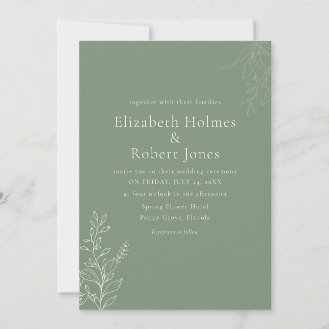 Convite Dark Sage Green Botanical Wedding Invitation (Frente)