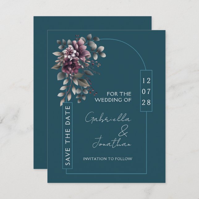 Convite Dark Teal, Dusty Purple Arch Save the Date | (Frente/Verso)