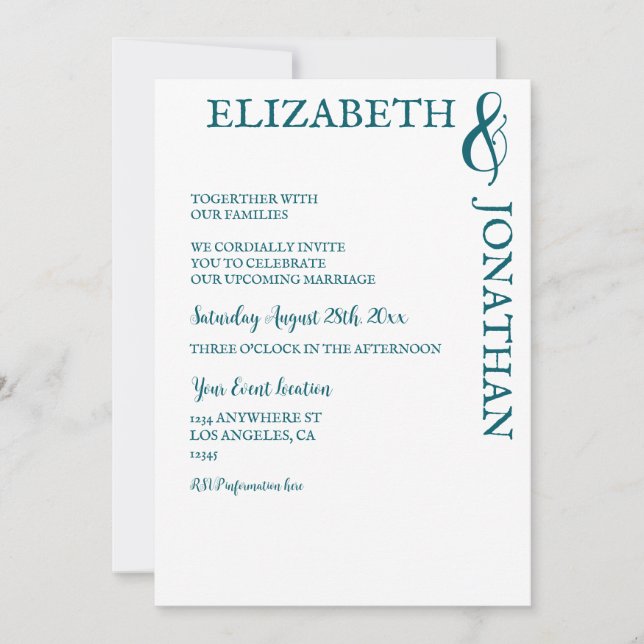 Convite Dark Teal Modern Typography Couples Shower (Frente)