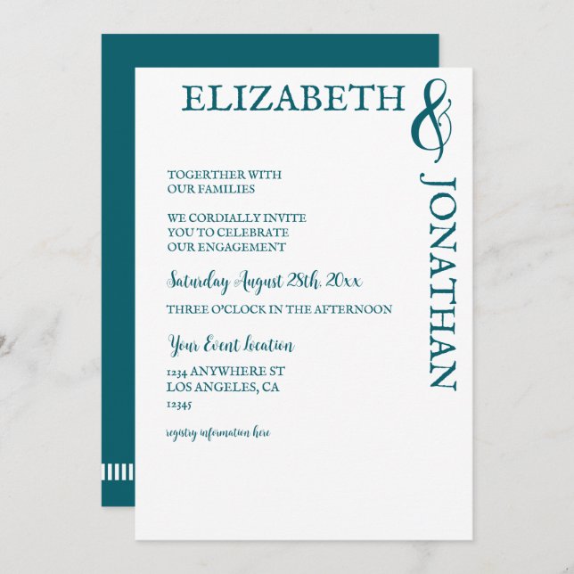 Convite Dark Teal Modern Typography Engagement Party (Frente/Verso)
