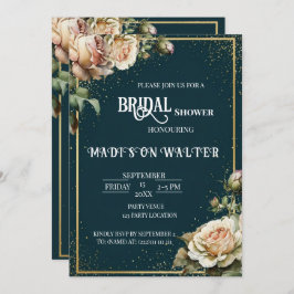 Convite Dark Teal Rustic Rose Bridal Shower Invitation