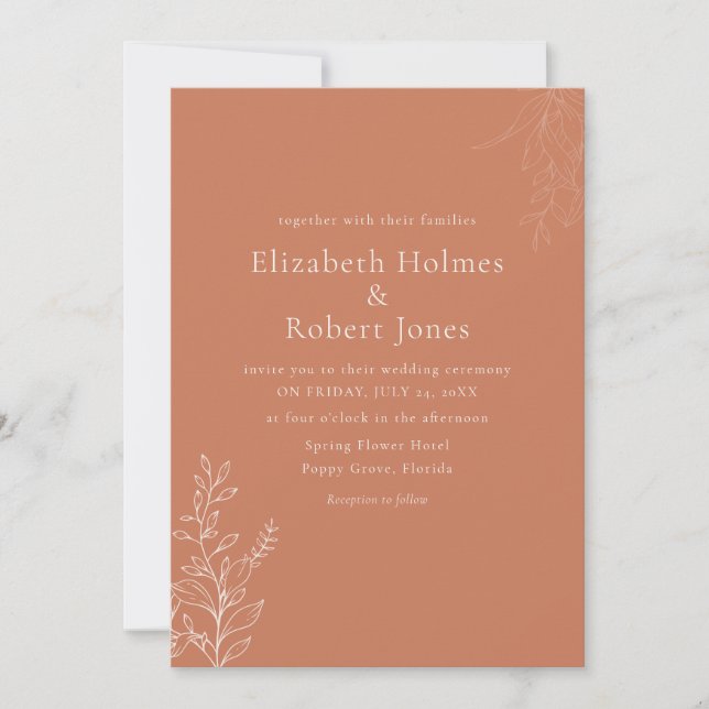 Convite Dark Terracotta Botanical Wedding Invitation (Frente)
