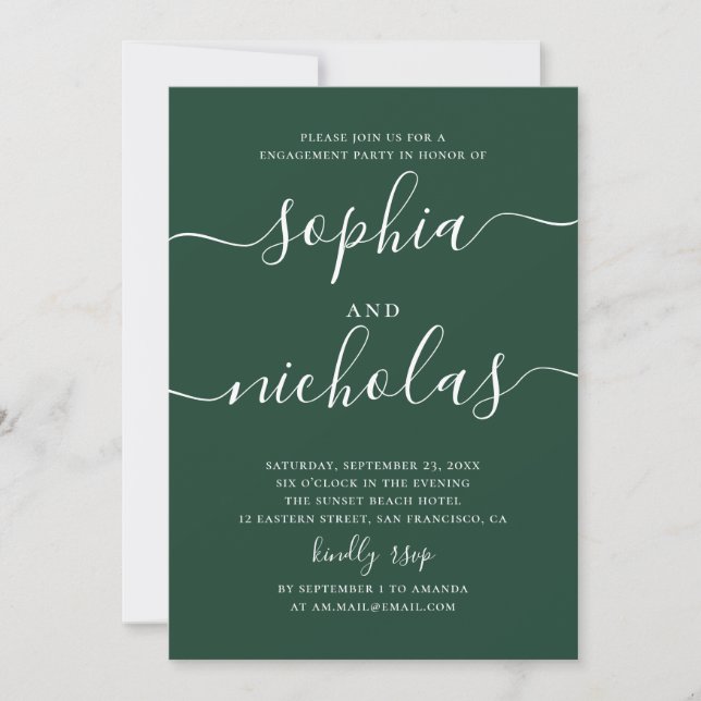 Convite Dark Woodland Green Engagement Party | Script (Frente)