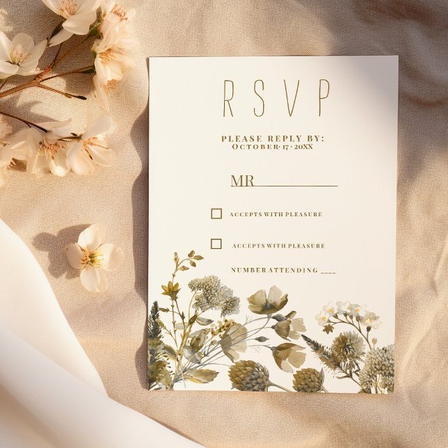 Convite Dark yellow ivory white brown floral RSVP (Dark yellow ivory white brown floral RSVP )