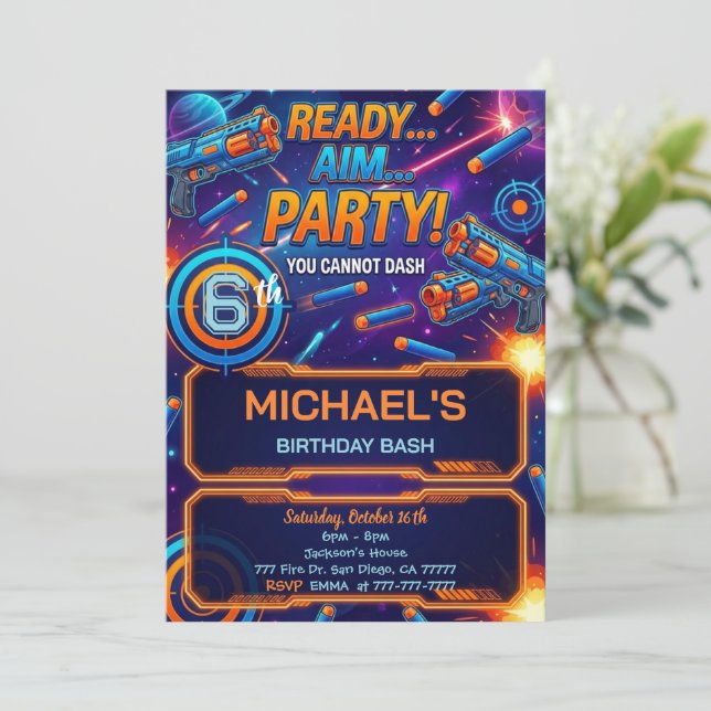 Convite Dart Gun Birthday Invitation (Em pé/Frente)