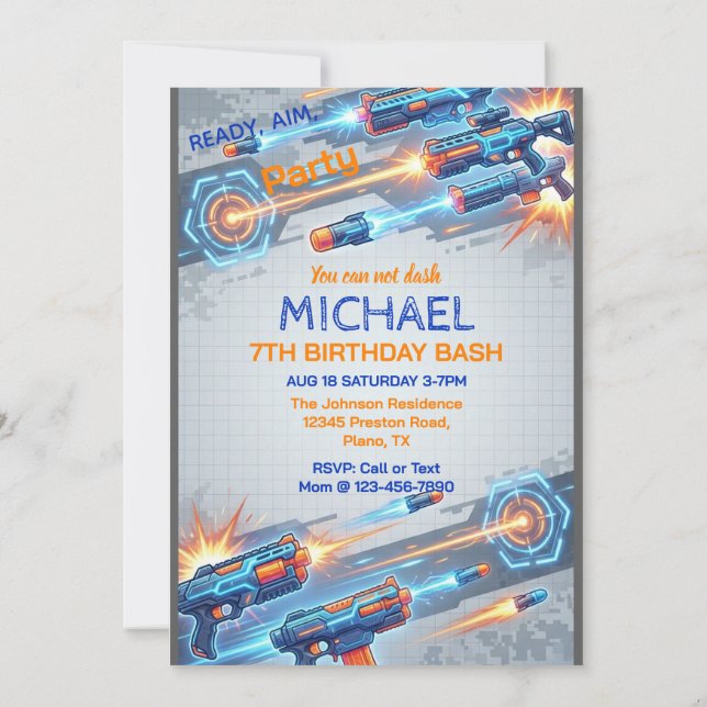 Convite Dart Gun Birthday Party Invitation (Verso)