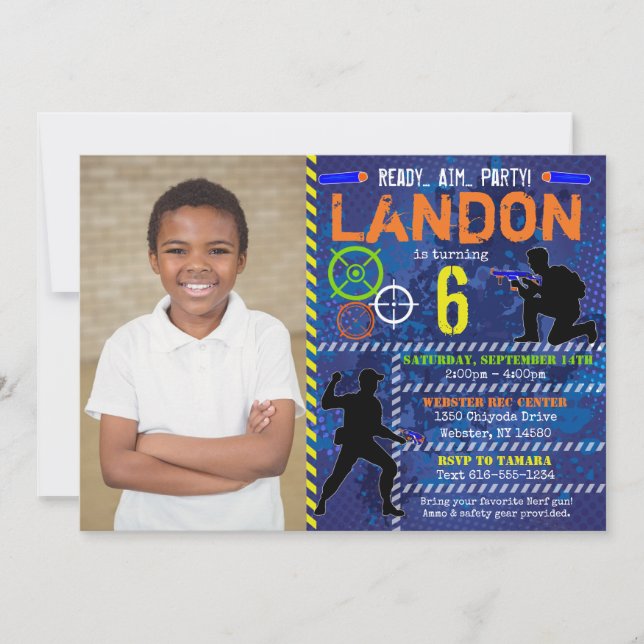 Convite Dart Photo Convide Festa de aniversário de Arma de (Frente)