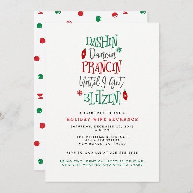 Convite Dashin Dancin Prancin Wine Exchange Christmas (Frente/Verso)