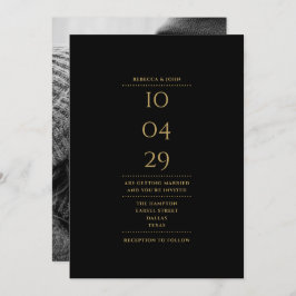 Convite Data De Casamento De Foto Dourada E Preta Minimali
