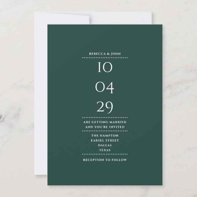 Convite Data de Casamento de Foto Verde Esmeralda Minimali (Frente)