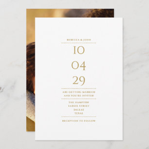 Convite Data de Casamento de Fotos Dourada e Elegante Mini