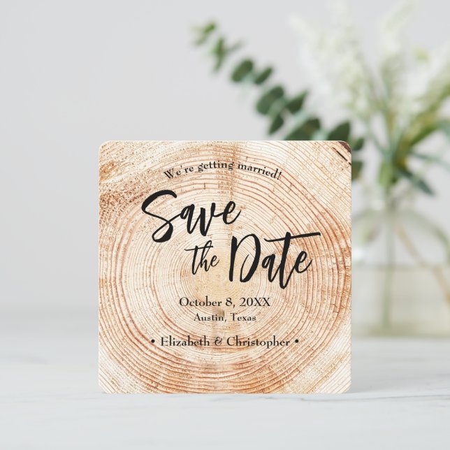 Convite Data de casamento de madeira rústica com site (Em pé/Frente)