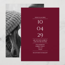 Convite Data de Casamento Minimalista em Burgundy