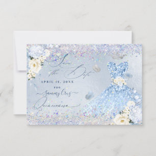 Convite Data de Salvamento da Quinceanera Confetti Hologr