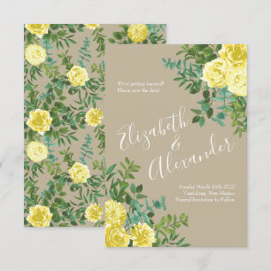 Convite Data de Salvamento de Casamento Amarelo-claro & Kh