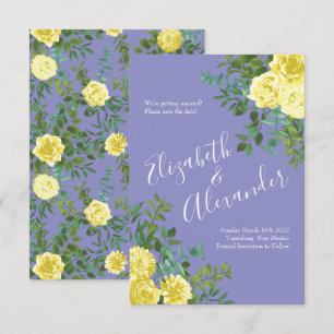 Convite Data de Salvamento do Casamento Azul Amarelo-Claro