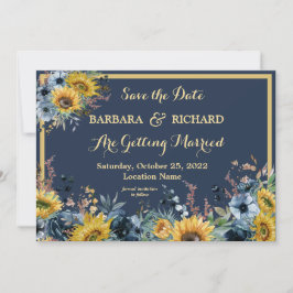 Convite Data de Salvamento do Casamento Floral de Girassol