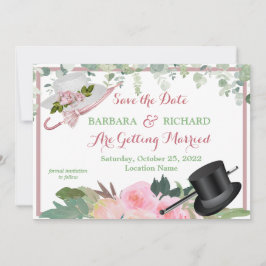 Convite Data de Salvamento do Casamento Floral de Rosa Ros