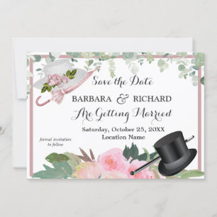 Convite Data de Salvamento do Casamento Floral de Rosa Ros