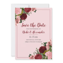 Data de Salvamento do Casamento Floral Rosa-Blush 