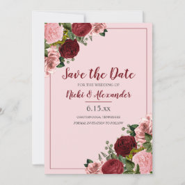 Convite Data de Salvamento do Casamento Floral Rosa-Blush 