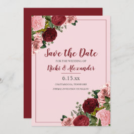 Convite Data de Salvamento do Casamento Floral Rosa-Blush 