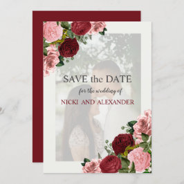 Convite Data de Salvamento do Casamento Floral Rosa-Blush 