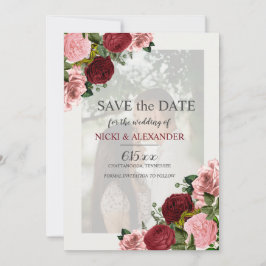 Convite Data de Salvamento do Casamento Floral Rosa-Blush