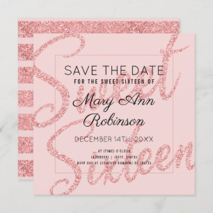 Convite Data de salvamento do Glitter Glam Sweet 16 Dourad