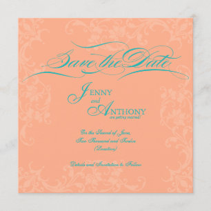 Convite Data de Salvamento em Letra Elegante DIY em Coral 