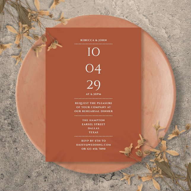 Convite Data do Jantar de Ensaios em Terracota (Terracotta Rehearsal Dinner Date Invitation)