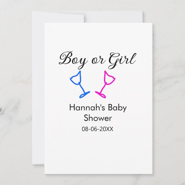 Convite Data do nome do chá de fraldas rosa ou azul (Frente)