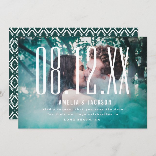 Convite Data grande, tipografia em negrito, Salvar data (Frente/Verso)