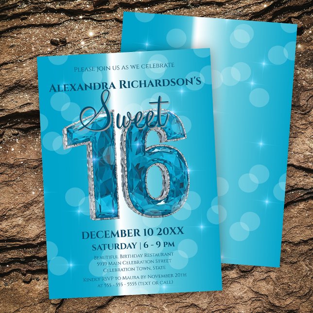 Convite Dazzling Blue Gemstone Sweet 16 Celebration (Criador carregado)
