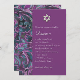 Convite Dazzling Damask Purple and Teal