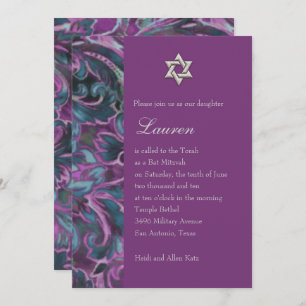 Convite Dazzling Damask Purple and Teal