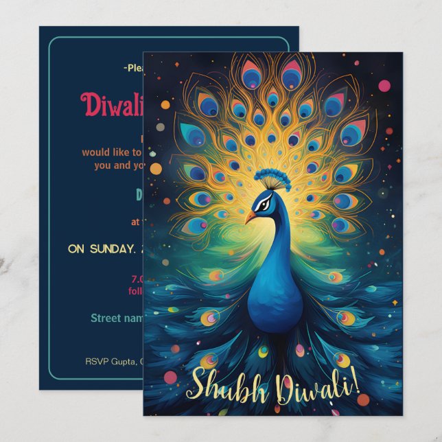 Convite Dazzling Diwali Delight: A 🦚 Feliz (Frente/Verso)