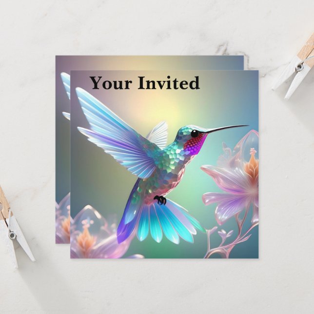 Convite Dazzling Fusion: Rainbow Glass Hummingbird, (Frente/Verso In Situ)