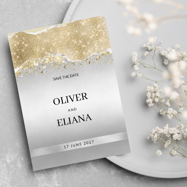 Convite Dazzling silver gold sparkle glitter Save the Date (Dazzling silver gold sparkle glitter Save the Date)